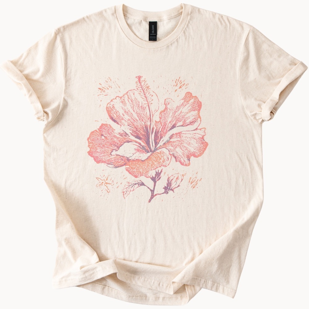 Hibiscus Flower Botanical Graphic Tee Artistic Sketch Design